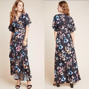 Anthropologie Wrapped Floral Maxi Dress Floral Print size XS